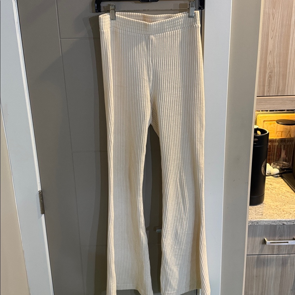 Aerie Cream Ribbed Corduroy Flare Pants, matching sweatshirt